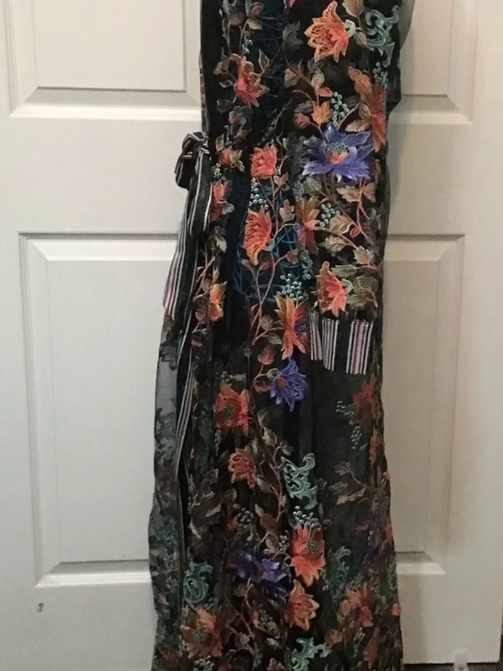Aratta Sheer Floral Maxi Robe in Black with Multicolor Embroidery - Picture 3 of 7